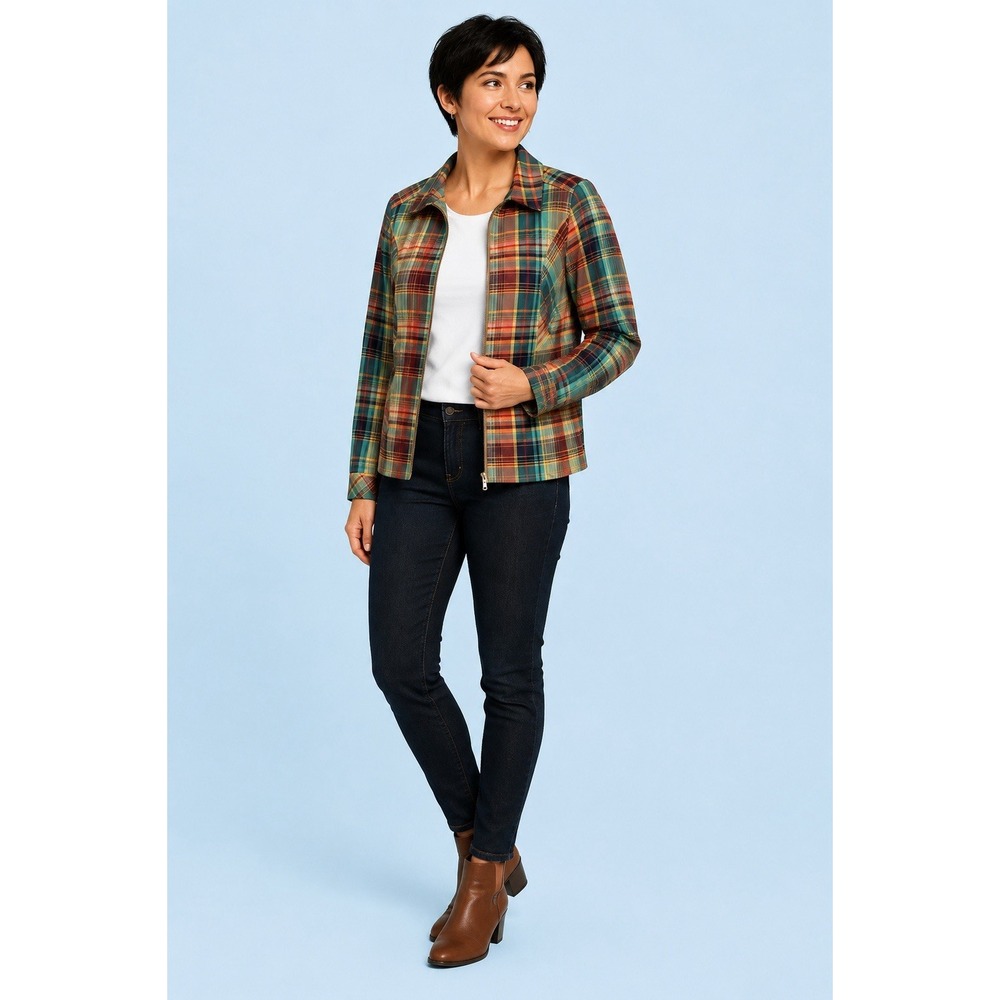 Vintage Christopher & Banks Plaid Zip Front Jacket Western Cottagecore Retro PL
